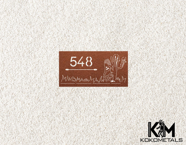 Address Sign 12 - Kokopelli Cactus Desert Metal Sign