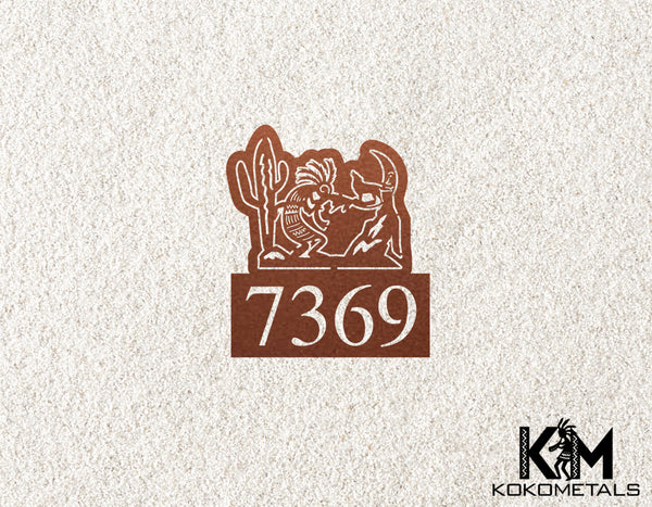 Address Sign 20 - Kokopelli Cactus Moon Desert Metal Sign