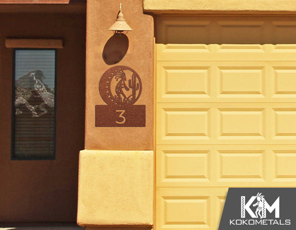 Address Sign 3 - Kokopelli Cactus Moon Desert Metal Sign