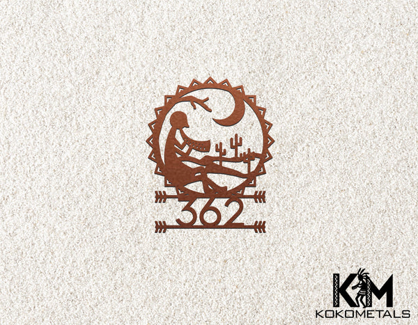 Address Sign 4 - Kokopelli Cactus Moon Desert Metal Sign