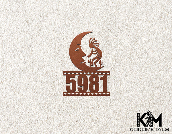 Address Sign 5 - Kokopelli Cactus Moon Desert Metal Sign