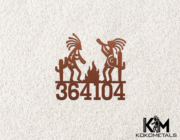 Address Sign 7 - Kokopelli Cactus Fire Desert Metal Sign