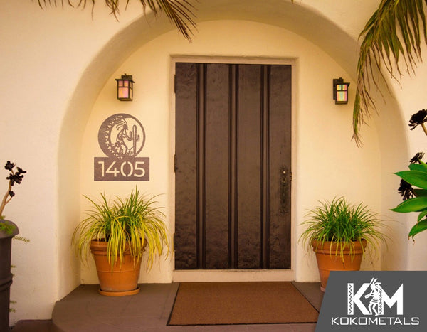 Address Sign - Kokopelli Cactus Moon Desert Metal Sign